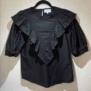 MI GOLONDRINA Printed Bateau Neckline Blouse in Size Small Ruffle floral